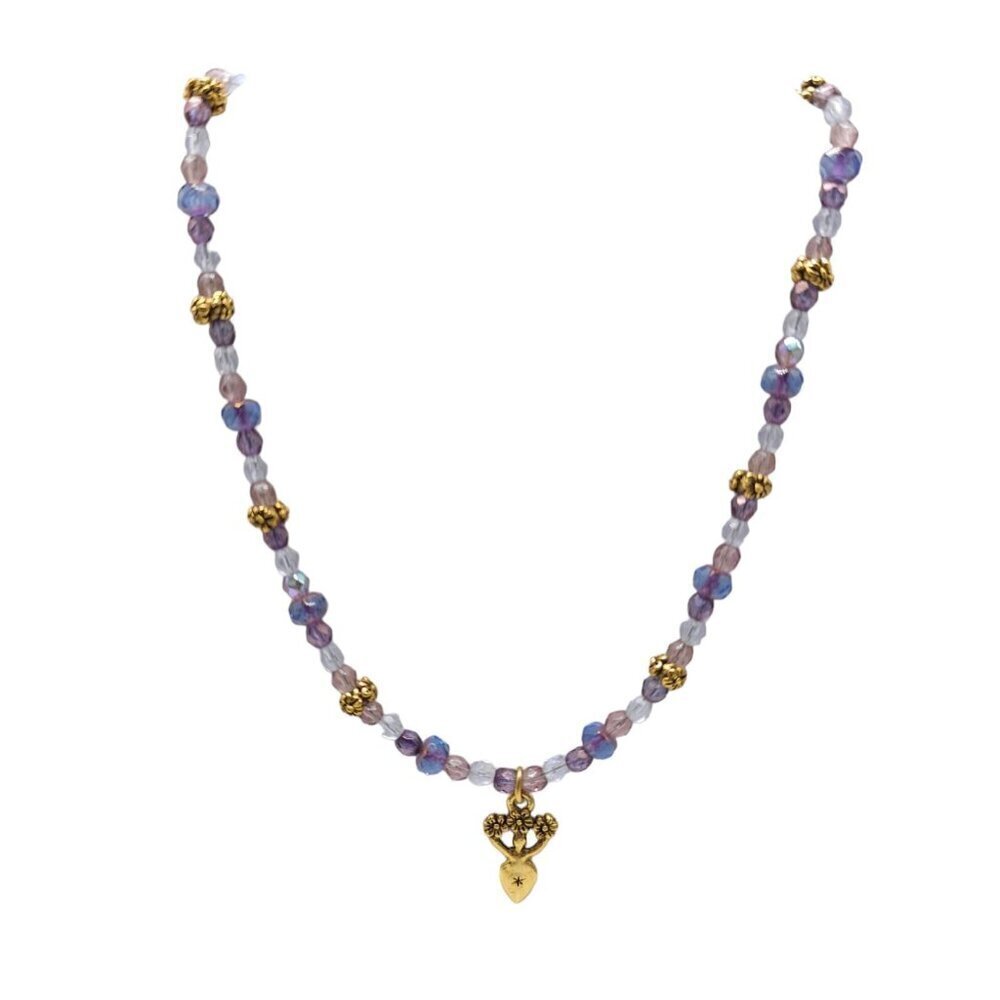 YGTBB Purple Crystal Faceted Beaded Floral Necklace Lobster Closure Vintage